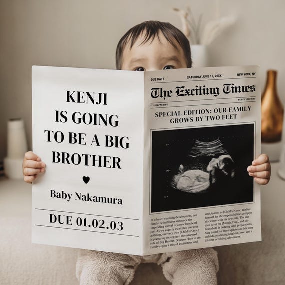 Unique Big Brother Announcement - Pregnancy Newspaper Template - Editable Digital Download - Cute Big Brother Idea