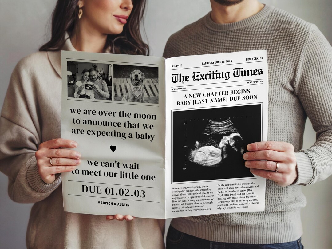 Newspaper baby announcement pregnancy announcement newspaper newspaper big news baby announcement baby newspaper baby arrival sign CANVA