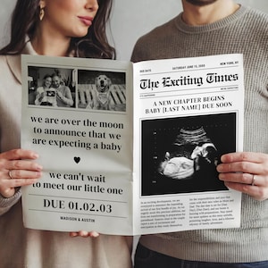 Newspaper baby announcement pregnancy announcement newspaper newspaper big news baby announcement baby newspaper baby arrival sign CANVA