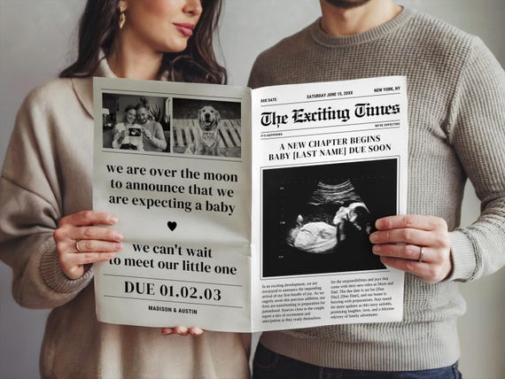 Newspaper baby announcement pregnancy announcement newspaper newspaper big news baby announcement baby newspaper baby arrival sign CANVA