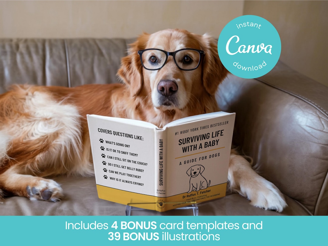 Book Cover For Baby Announcement, Pregnancy Announcement Dog Book Cover, Pregnancy Announcement Book Cover CANVA TEMPLATE