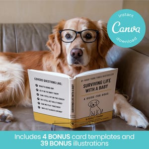 Book Cover For Baby Announcement, Pregnancy Announcement Dog Book Cover, Pregnancy Announcement Book Cover CANVA TEMPLATE