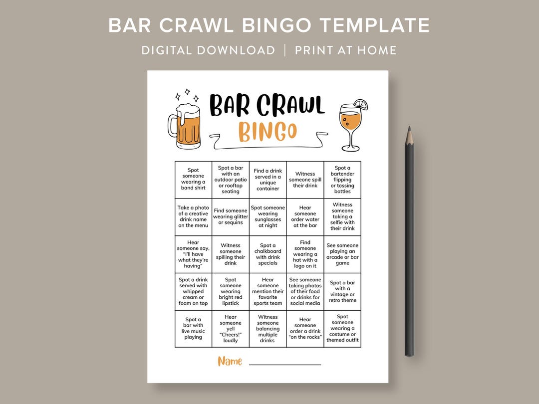 Bar Crawl Bingo Bar Bingo Drinking Game Cards Adult Party Games Ladies Night Games Birthday Bar Crawl Birthday Pub Crawl Games