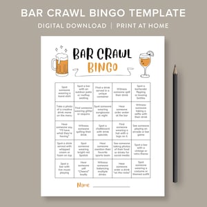 Bingo de Bar Crawl, Bingo de Bar, Cartas de Juego para Beber, Juegos de Fiesta para Adultos, Juegos de Noche de Damas, Bar Crawl de Cumpleaños, Juegos de Pub Crawl de Cumpleaños