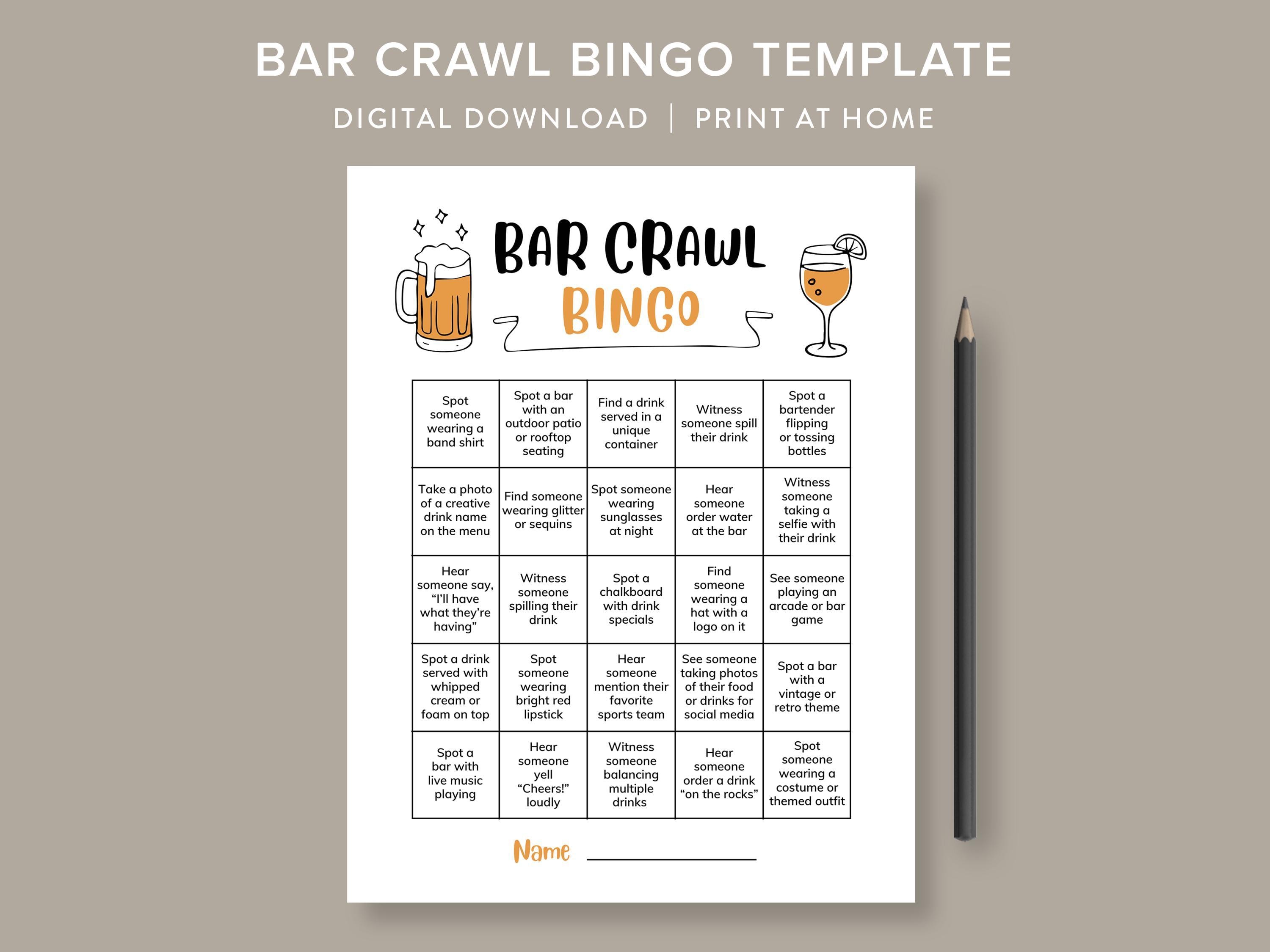 Bar Crawl Bingo Bar Bingo Drinking Game Cards Adult Party Games Ladies Night Games Birthday Bar Crawl Birthday Pub Crawl Games