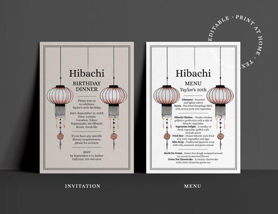 Hibachi Invitation And Menu, Hibachi Invitation Pink, Hibachi Birthday Dinner, Hibachi Menu Template, Hibachi Invitation Template
