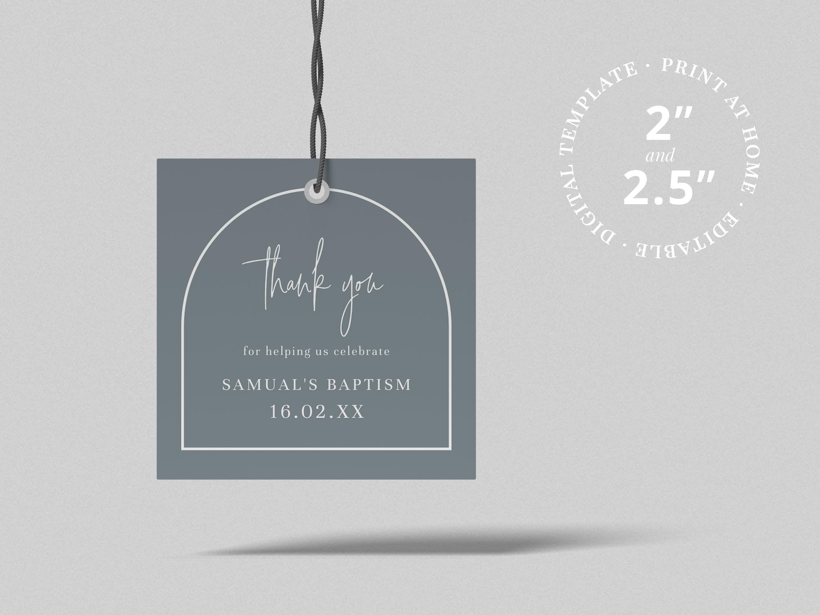 Baptism Thank You Printable Cookie Tag for Favors - Dusty Blue Arch Design
