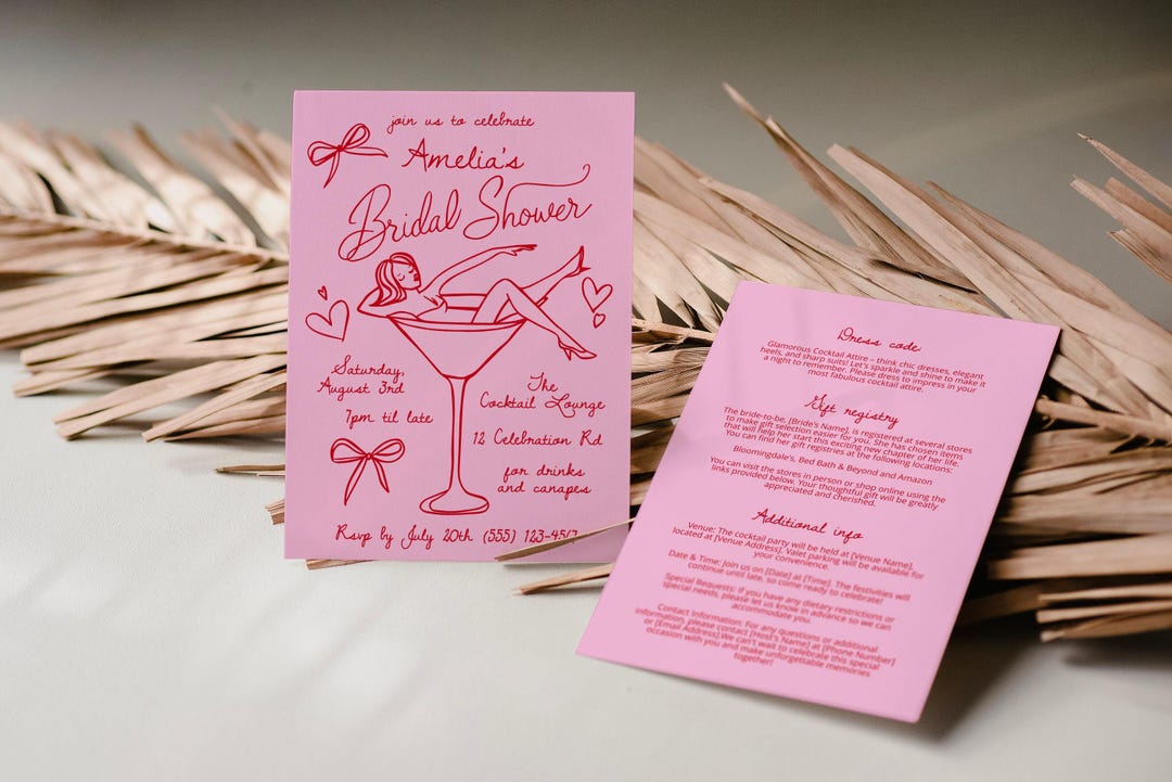 Hand Drawn Martini Bridal Shower Invitation, Customizable Elegant Design, Unique Bridal Party Invite