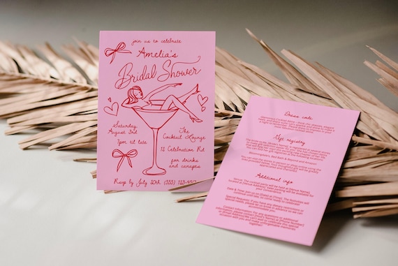 Hand Drawn Martini Bridal Shower Invitation, Customizable Elegant Design, Unique Bridal Party Invite
