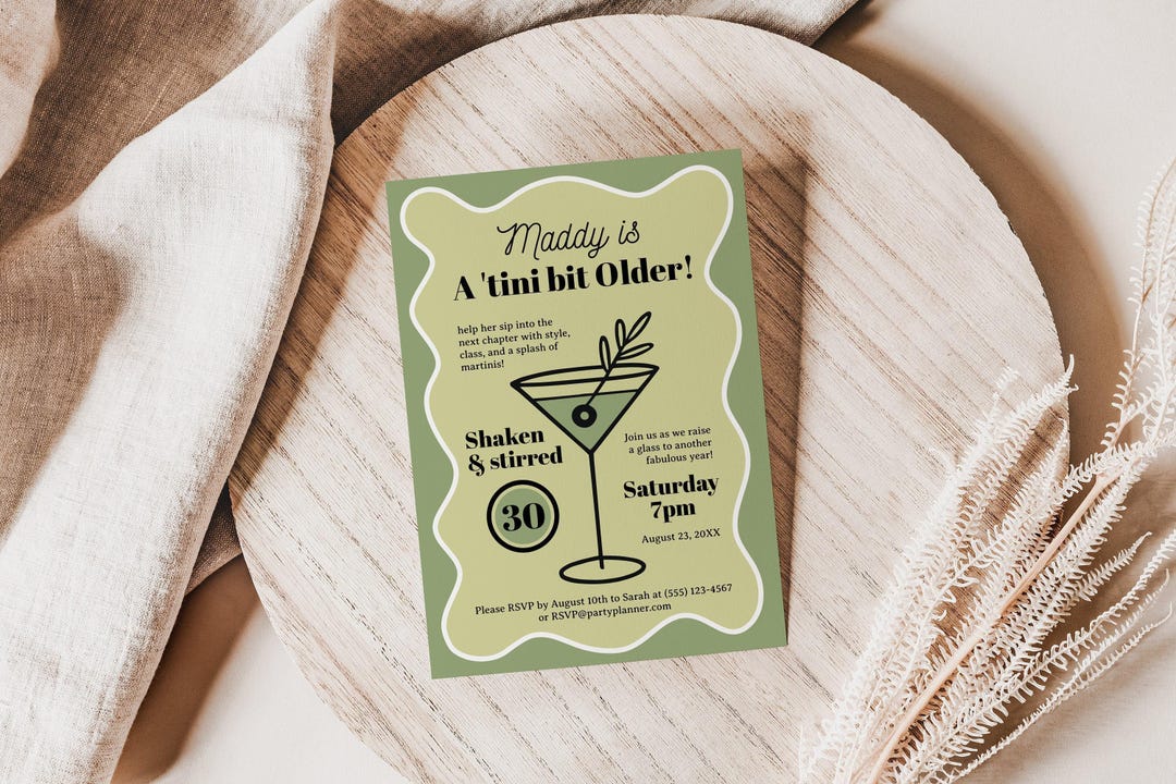 Martini Glass Invite for Cocktail Party, Editable Template, Printable Invite, Modern Design, Instant Download