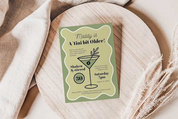 Martini Glass Invite for Cocktail Party, Editable Template, Printable Invite, Modern Design, Instant Download