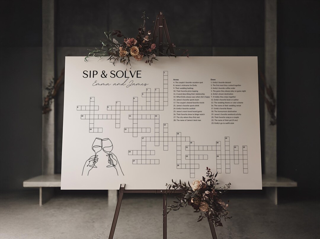 Wedding Crossword Puzzle Digital Wedding Reception Crossword Custom Crossword Puzzle Wedding Crossword Sign Canva