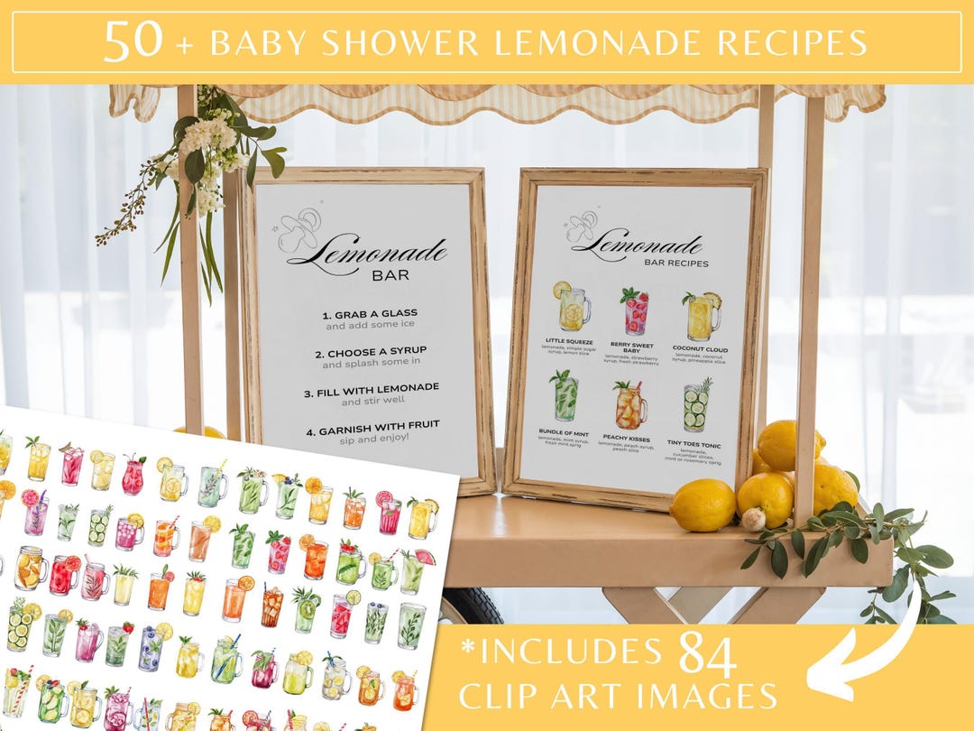 Lemonade Bar Menu Baby Shower, Lemonade Bar Sign For Baby Shower, Lemonade Mocktail Print, Printable Drink Station