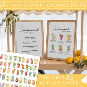 Lemonade Bar Menu Baby Shower, Lemonade Bar Sign For Baby Shower, Lemonade Mocktail Print, Printable Drink Station