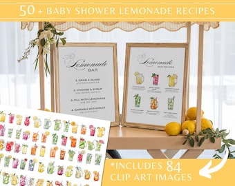 Limonadebarmenu babyshower, bordje limonadebar voor babyshower, print limonade mocktail, afdrukbaar drankstation