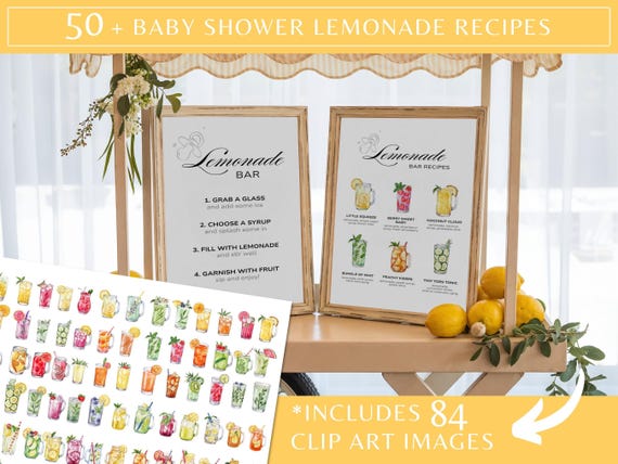 Lemonade Bar Menu Baby Shower, Lemonade Bar Sign For Baby Shower, Lemonade Mocktail Print, Printable Drink Station