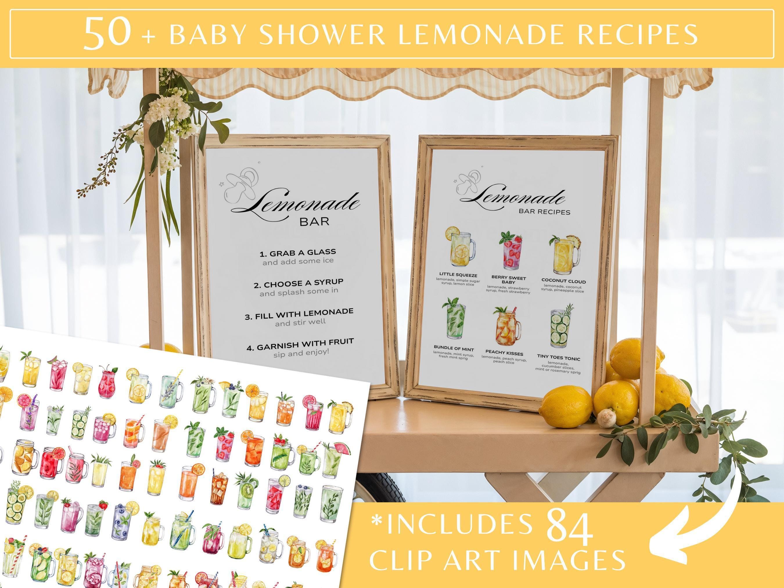 Lemonade Bar Menu Baby Shower, Lemonade Bar Sign For Baby Shower, Lemonade Mocktail Print, Printable Drink Station