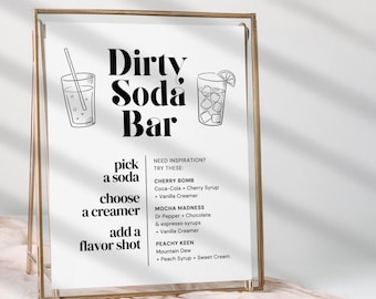 Letrero con receta para barra de refrescos sucios - Menú para barra de refrescos sucios - Letrero para estación de refrescos de graduación - Menú de bebidas imprimible - Instrucciones para barra de refrescos - Editable