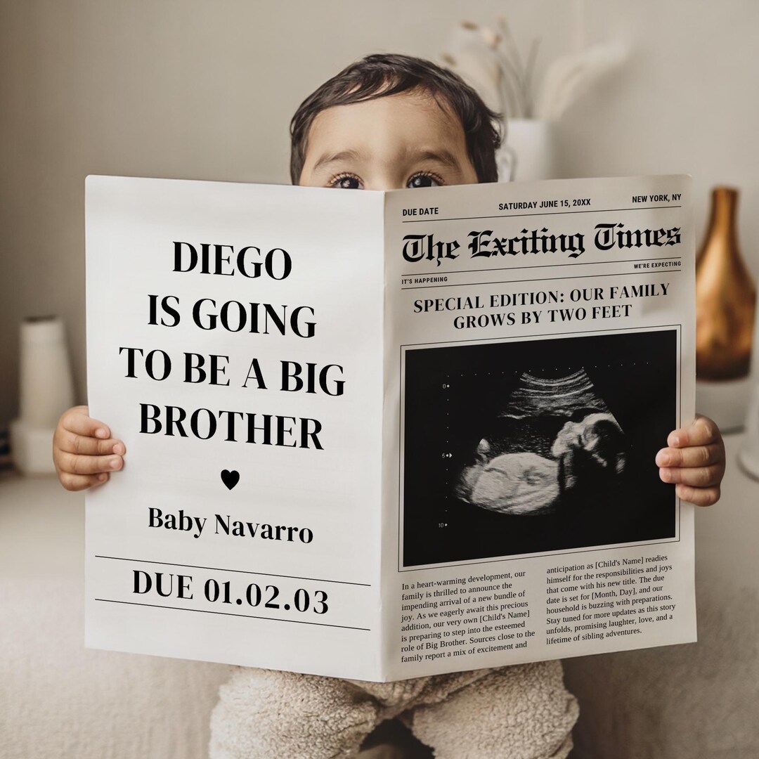 Editable Big Brother Digital Pregnancy Reveal - Canva Template for Baby Announcement - Social Media Sibling Reveal