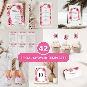 Petals And Prosecco Bridal Shower Bundle, Bridal Shower Invitation Template Bundle, Bridal Shower Bundle Wine, Pink and Orange | BRSH01PP