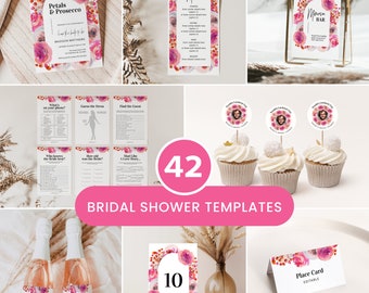 Petals And Prosecco Bridal Shower Bundle, Bridal Shower Invitation Template Bundle, Bridal Shower Bundle Wine, Pink and Orange | BRSH01PP