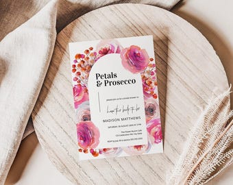 Petals and Prosecco Bridal Shower Invite, Bridal Shower Invitation Unique, Digital Download Invitation Bridal Shower | BRSH01PP