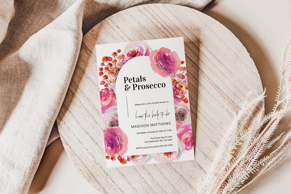 Petals and Prosecco Bridal Shower Invite, Bridal Shower Invitation Unique, Digital Download Invitation Bridal Shower | BRSH01PP