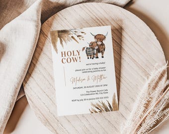cow baby shower invites, highland cow baby shower, cow baby shower invitation, holy cow, pampas baby shower INSTANT DOWNLOAD