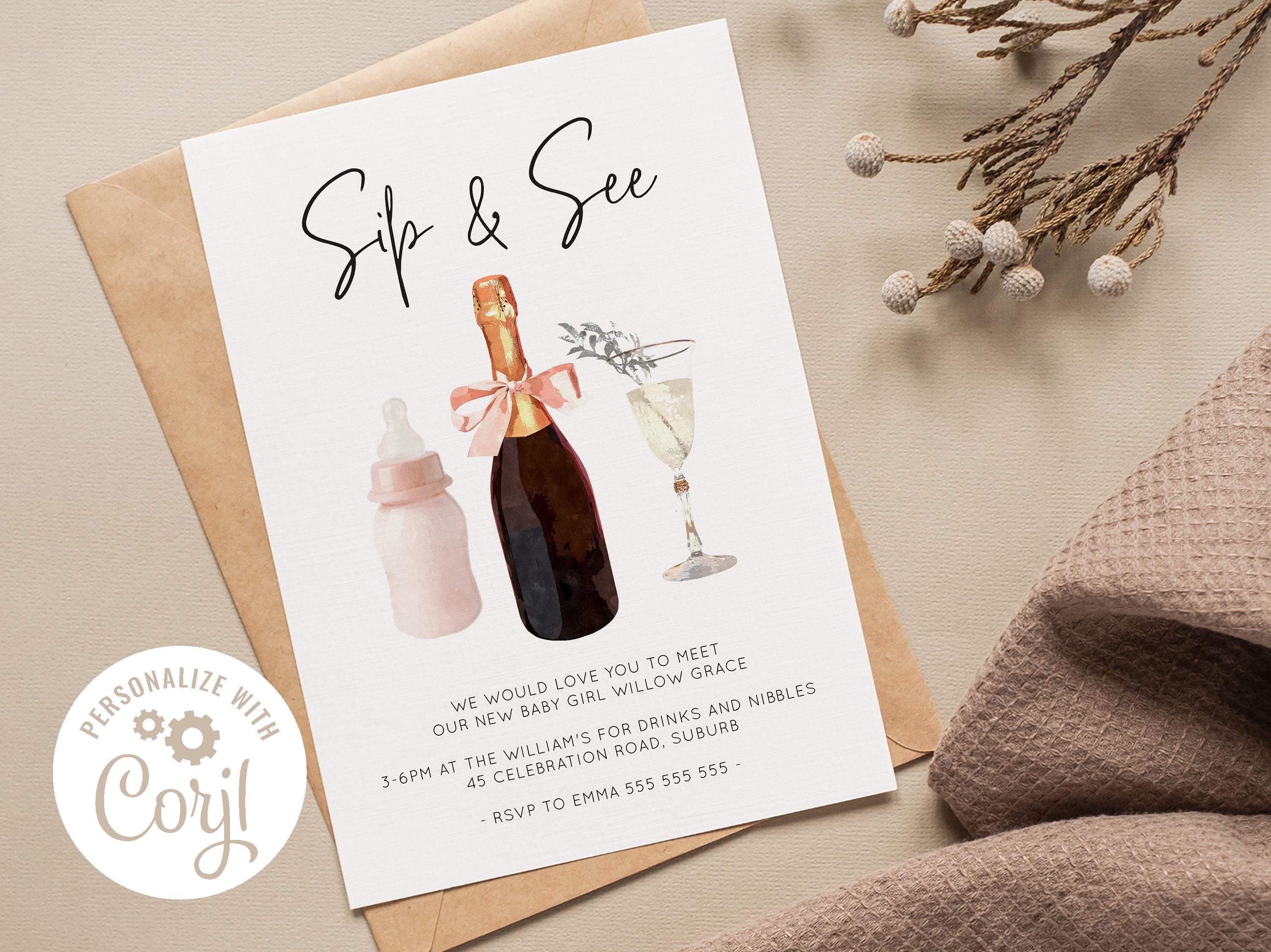 Sip & See Baby Girl Invitation, Sip and See Boy Invitation, Printable Baby Announcement, Baby Shower Invitation Template, INSTANT DOWNLOAD