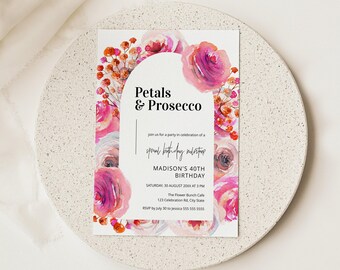 Pink 40th Birthday Invitation, 40th Birthday Party Invite Women, 40th Birthday Invite Templates, Digital Invitation 40th, 40th Invite