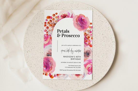 Pink 40th Birthday Invitation, 40th Birthday Party Invite Women, 40th Birthday Invite Templates, Digital Invitation 40th, 40th Invite