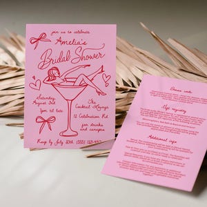 Hand Drawn Martini Bridal Shower Invitation, Customizable Elegant Design, Unique Bridal Party Invite