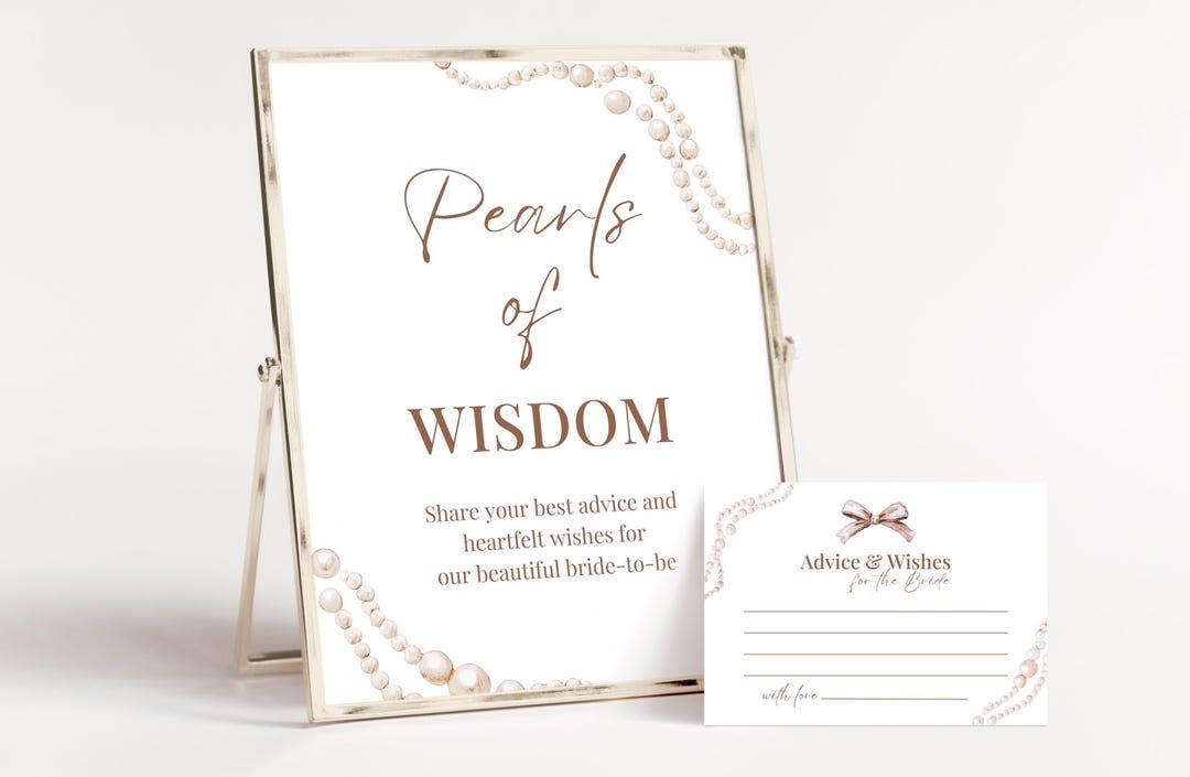 Pearls Of Wisdom Card, Pearls Of Wisdom Sign, Bridal Shower Game, Advice And Wishes, Brunch and Bubbly, Letters to the Bride | BRSHPPRLS01