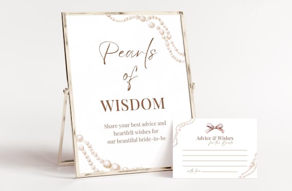 Pearls Of Wisdom Card, Pearls Of Wisdom Sign, Bridal Shower Game, Advice And Wishes, Brunch and Bubbly, Letters to the Bride | BRSHPPRLS01