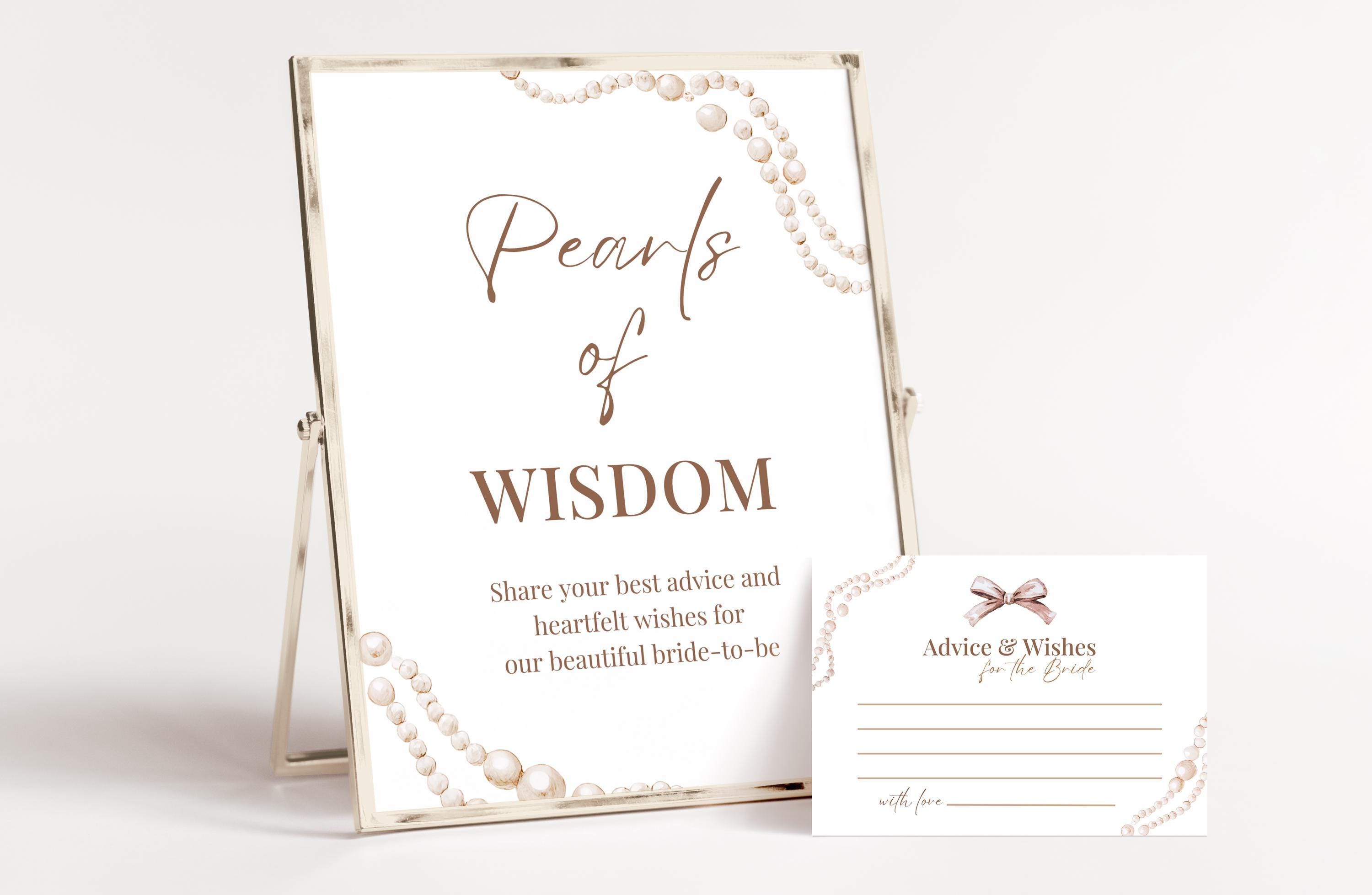 Pearls Of Wisdom Card, Pearls Of Wisdom Sign, Bridal Shower Game, Advice And Wishes, Brunch and Bubbly, Letters to the Bride | BRSHPPRLS01