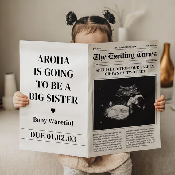 New Baby Announcement Sign - Social Media Prop - 2nd or 3rd Baby Reveal - Pregnancy News Sign - Personalized Baby Announcement