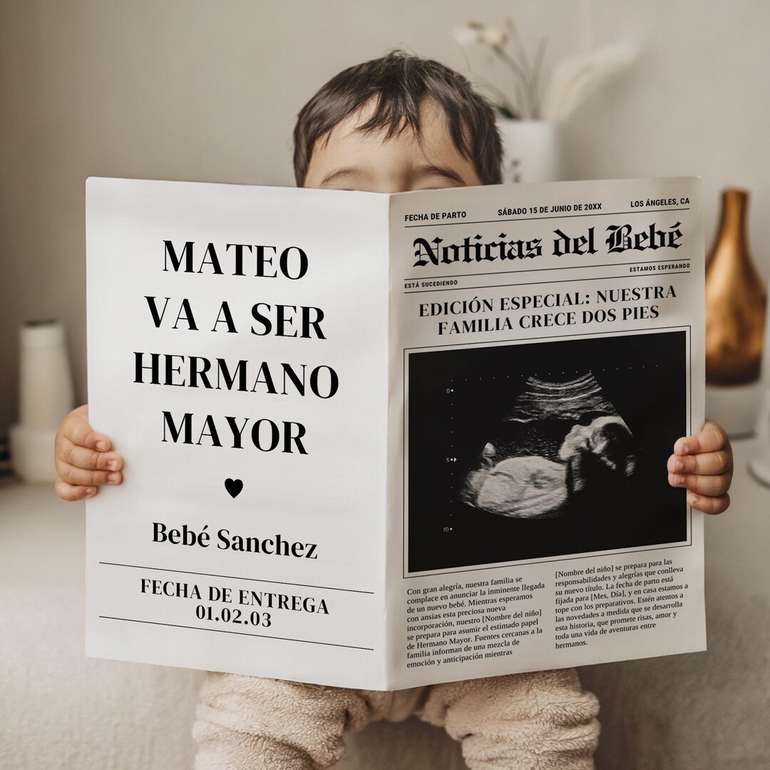 Baby Coming Soon, Spanish Pregnancy Announcement, 2nd baby announcement, Second Pregnancy Announcement, Big Brother CANVA TEMPLATE