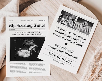 New Baby Announcement Newspaper Pregnancy Announcement Newspaper Template Newspaper For Pregnancy Announcement Card CANVA TEMPLATE