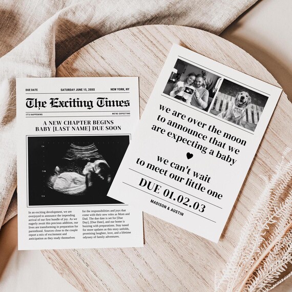 New Baby Announcement Newspaper Pregnancy Announcement Newspaper Template Newspaper For Pregnancy Announcement Card CANVA TEMPLATE