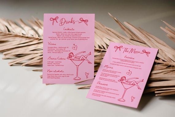 Drink menu template, bar menu template, cocktail menu, martini bachelorette, dirty martini, espresso martini, margs and matrimony, TEMPLATE