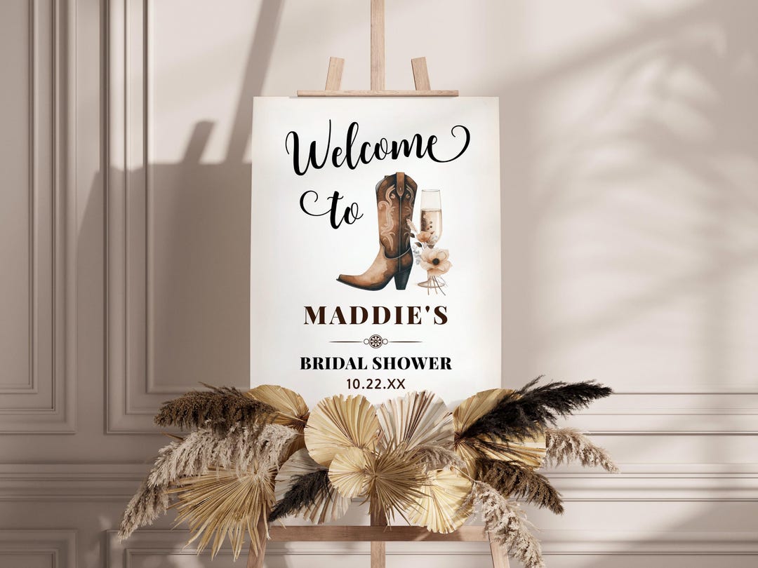 Boots & Bubbly Welcome Sign for Bridal Shower - Rustic Western Party Decor, Country Wedding, Cowgirl Theme
