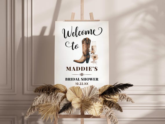 Boots & Bubbly Welcome Sign for Bridal Shower - Rustic Western Party Decor, Country Wedding, Cowgirl Theme
