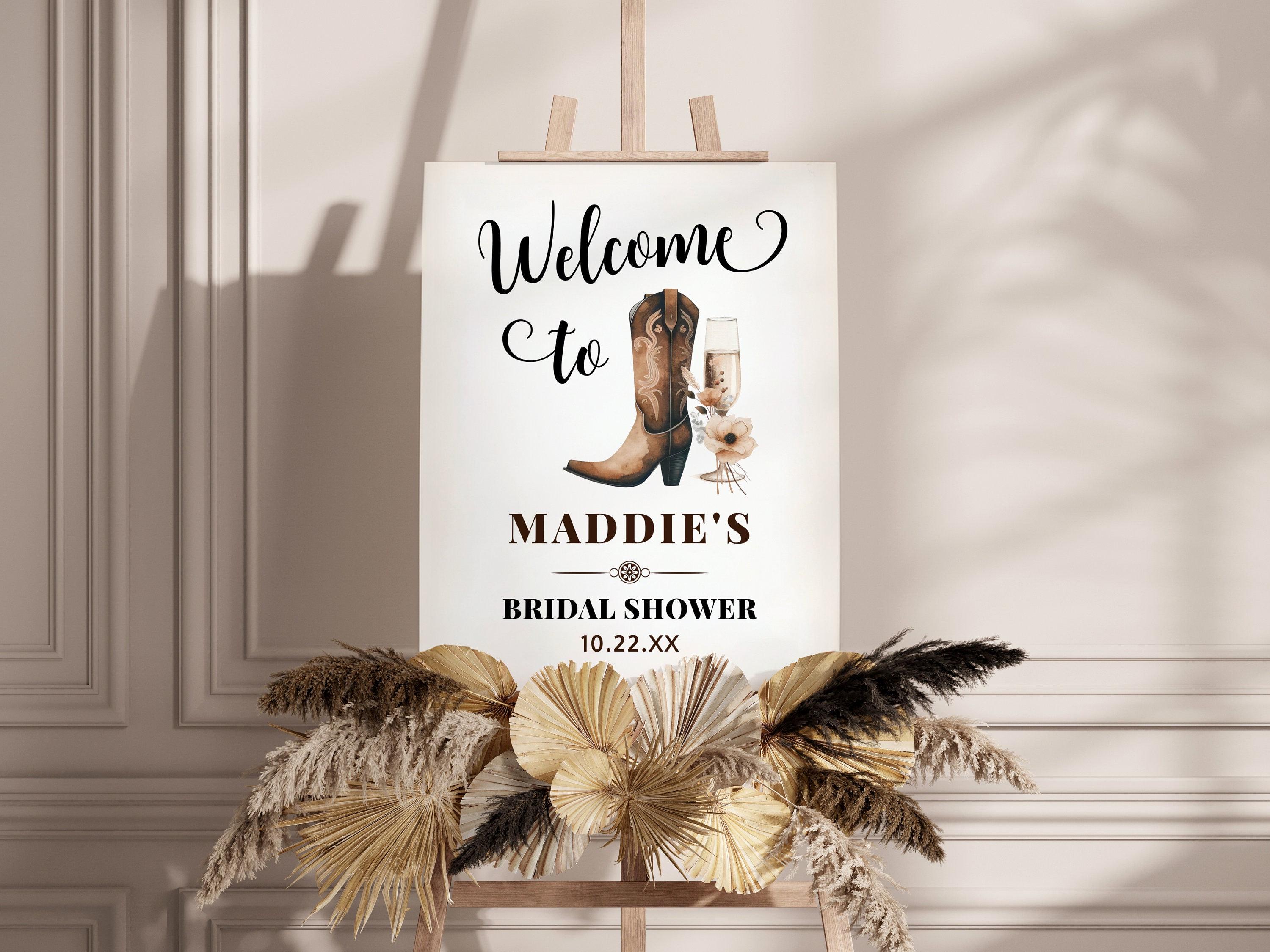 Boots & Bubbly Welcome Sign for Bridal Shower - Rustic Western Party Decor, Country Wedding, Cowgirl Theme