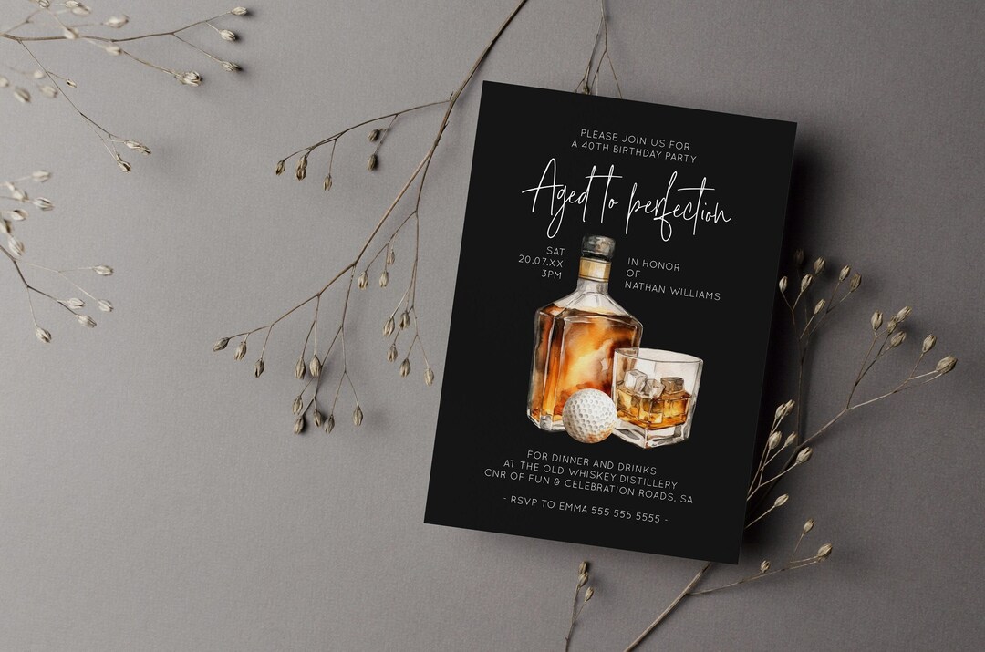 Printable 40th & 30th Birthday Invitation for Him: Whiskey Theme Party Invite | AB02WBB