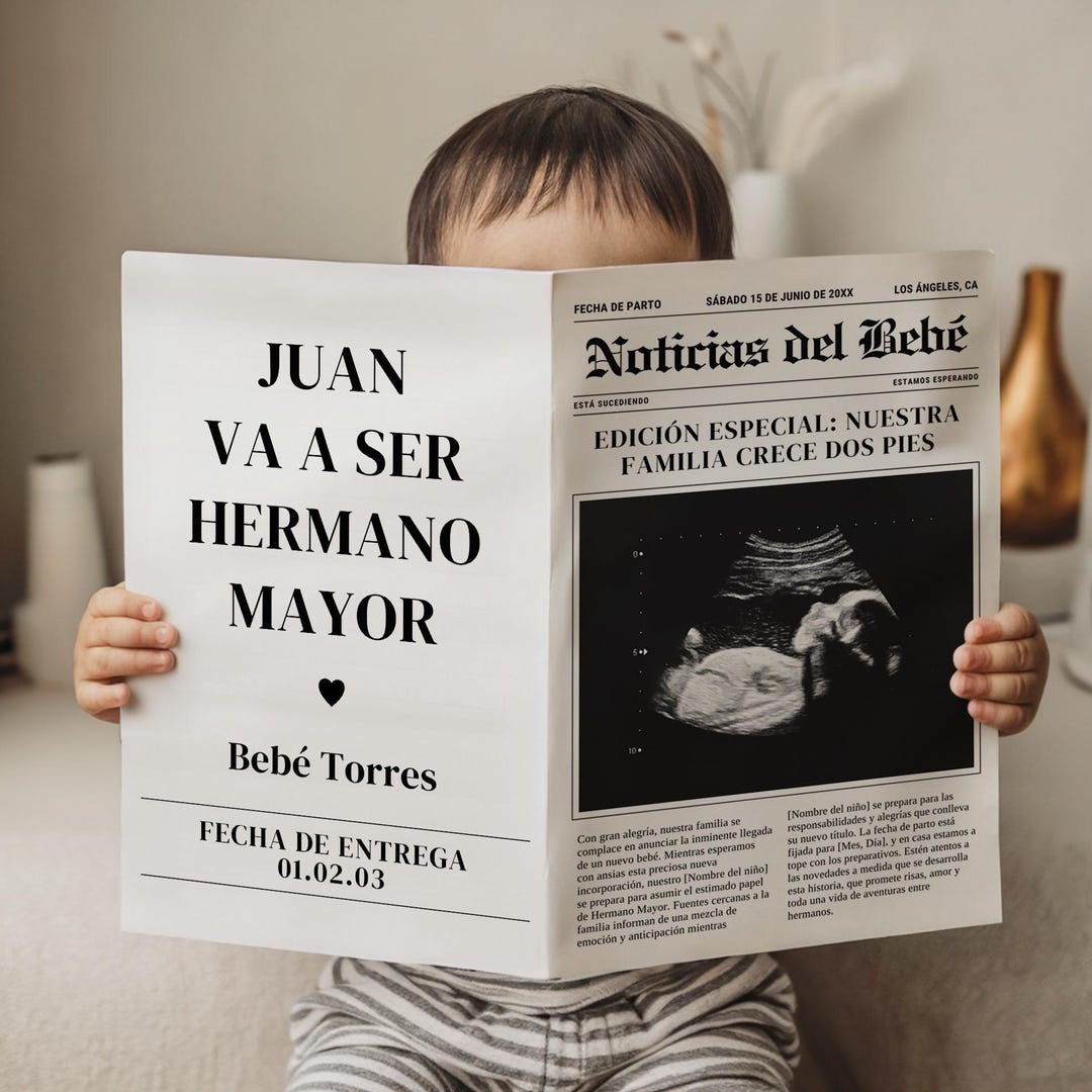 SPANISH pregnancy announcement template, Canva Anuncio de Embarazo, Gender Neutral Baby Reveal for Social Media