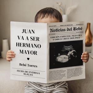 SPANISH pregnancy announcement template, Canva Anuncio de Embarazo, Gender Neutral Baby Reveal for Social Media