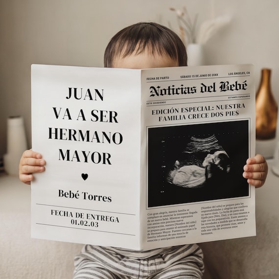 SPANISH pregnancy announcement template, Canva Anuncio de Embarazo, Gender Neutral Baby Reveal for Social Media