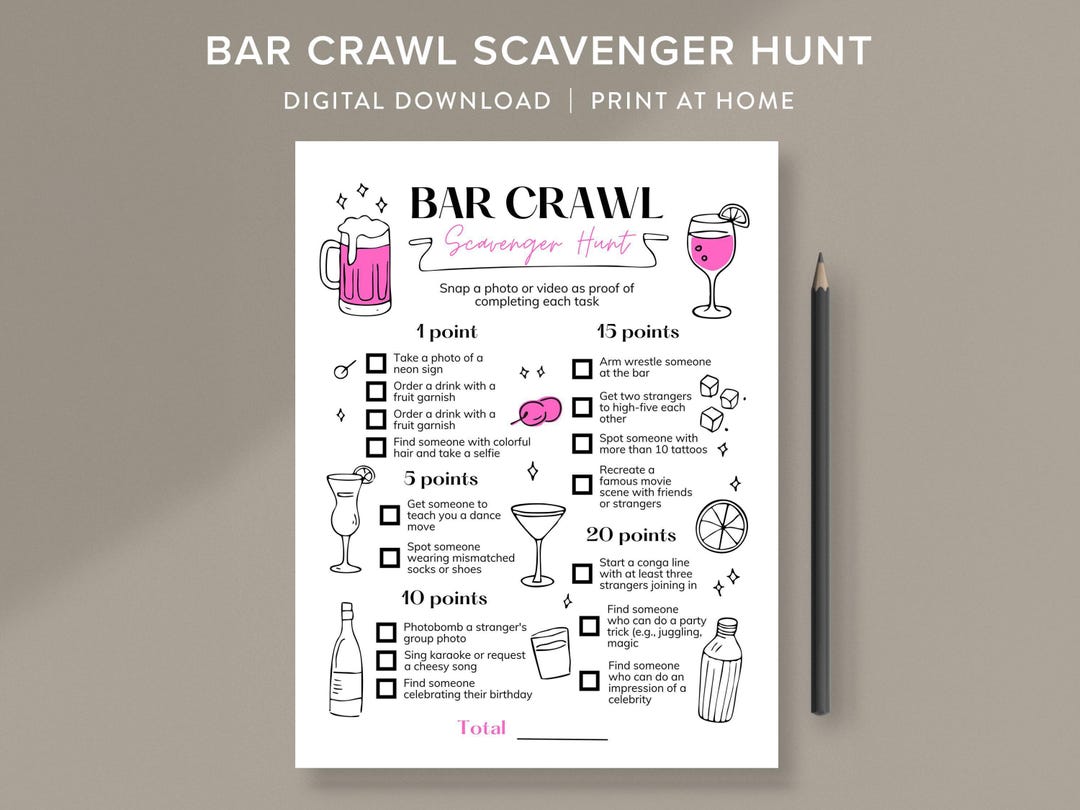 Bachelorette scavenger hunt, bar crawl scavenger hunt bar scavenger hunt adult scavenger hunt bar crawl games printable pub scavenger hunt