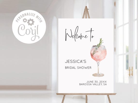 Pink Cocktail / Wine / Rosé Bridal Shower Welcome Sign Template, Printable Bridal Shower Sign, Printable Editable INSTANT DOWNLOAD