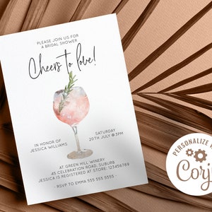 Cheers to love invitation, Pink Prosecco, Winery Bridal Shower, Editable Invitation Template, Phone Evite